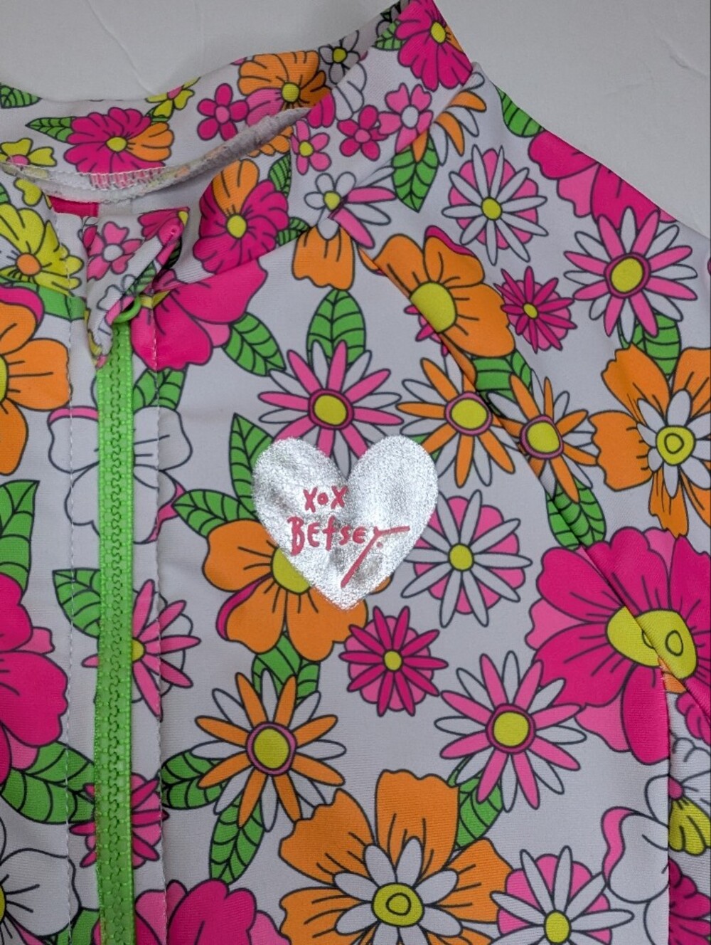 Betsey Johnson Neon Floral Zip Front Swimsuit Girls 6 - Picture 4 of 6